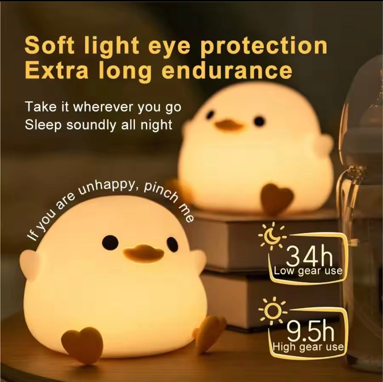 Cute Duck LED Night Light – Rechargeable Baby Nursery Lamp